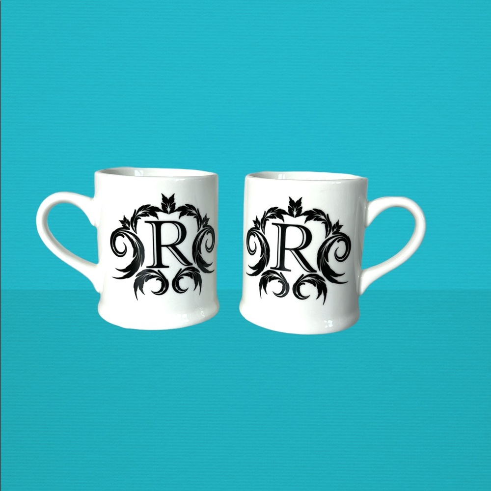 Horchow for Neiman Marcus R Initial Coffee Mugs Cups Set of 2